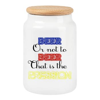 Zu Bier oder nicht zu Bier, das ist der Druck! - Keksdose mit Holzdeckel - Weiß - Vorne