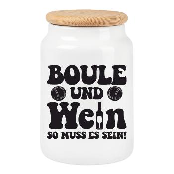 Boule und Wein so muss es sein! Petanque Outfit - Keksdose mit Holzdeckel - Weiß - Vorne