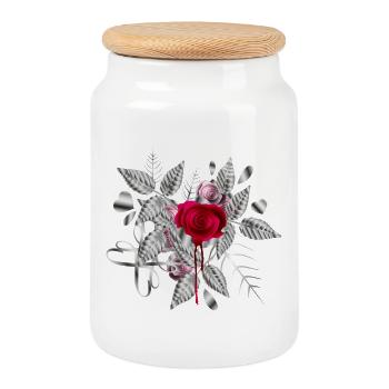 silver Valentine's Day arrangement with roses - Cookie Jar with Wooden Lid - white - Front
