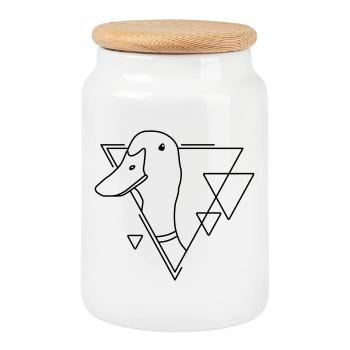 Canard en forme géométrique - Conception d’art au trait - Boîte à biscuits avec couvercle en bois - blanc - Devant