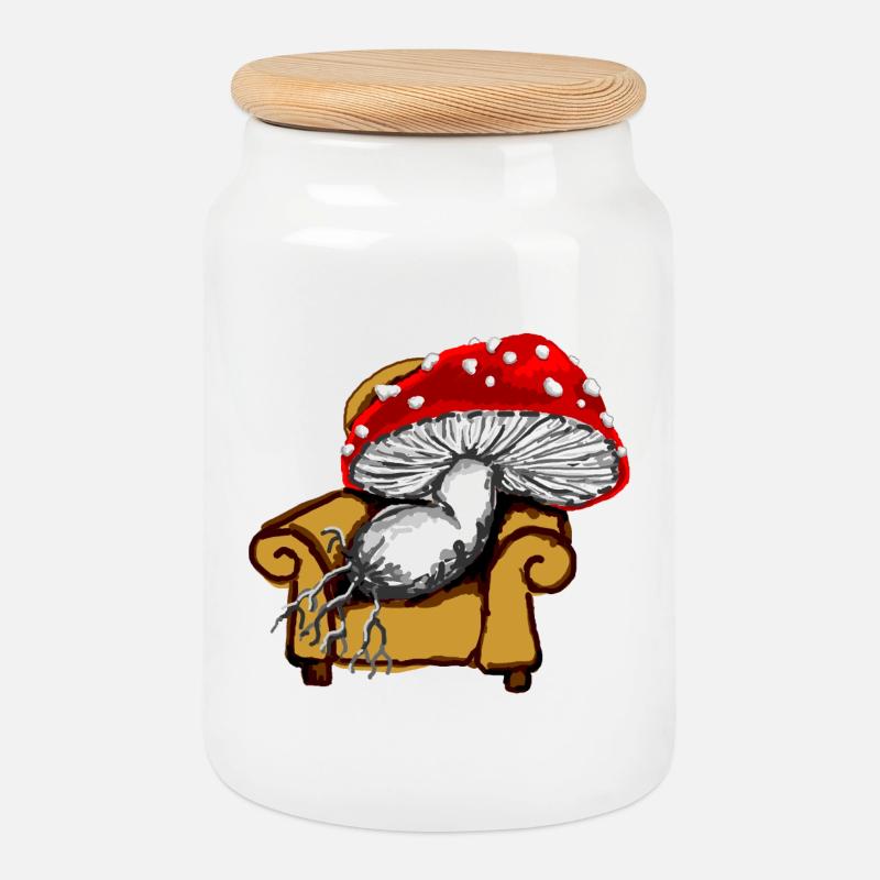 Pilz - Keksdose mit Holzdeckel - Weiß
