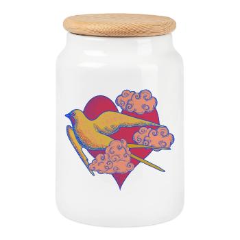 Oiseau cœur dans le style pop art - Boîte à biscuits avec couvercle en bois - blanc - Devant