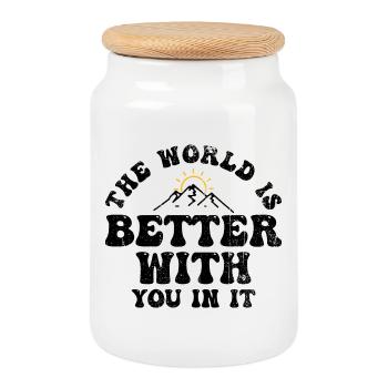 Minimal Sunrise Arc Emblem - Cookie Jar with Wooden Lid - white - Front