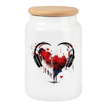 Coeur de Musique - Grunge Headphone - Boîte à biscuits avec couvercle en bois - blanc - Devant