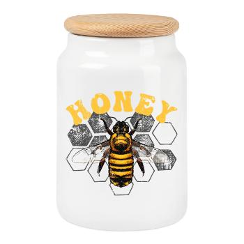 Honigbiene auf Hex-Gitter - Keksdose mit Holzdeckel - Weiß - Vorne