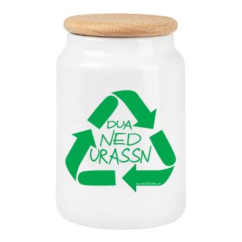 dua ned urassn-don't be wasteful, dialect - Cookie Jar with Wooden Lid - white - Front