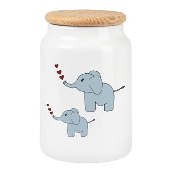 Elephants father and son - Cookie Jar with Wooden Lid - white - Front