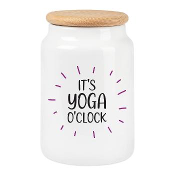 It's Yoga O'clock - Cookie Jar with Wooden Lid - white - Front