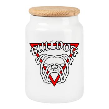 English Bulldog R6Z - Keksdose mit Holzdeckel - Weiß - Vorne