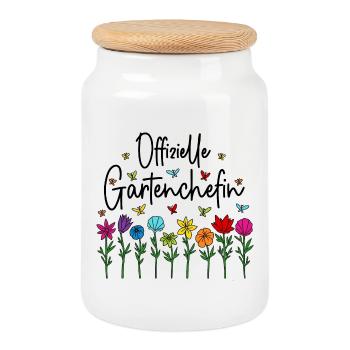 Garten Chefin Gartenarbeit Offizielle Gartenchefin - Keksdose mit Holzdeckel - Weiß - Vorne