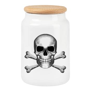 Skull Jolly Roger Pirate Flag T-Shirt R6Z - Keksdose mit Holzdeckel - Weiß - Vorne