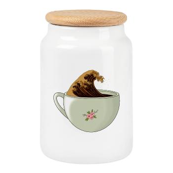 The Great Wave of Caffeine - Cookie Jar with Wooden Lid - white - Front