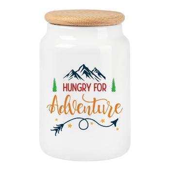 Faim d’aventure - Boîte à biscuits avec couvercle en bois - blanc - Devant