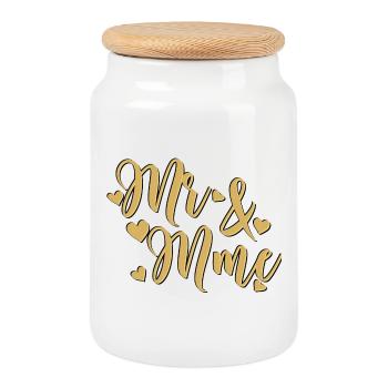 Mr & Mrs Doré Heart - Cookie Jar with Wooden Lid - white - Front