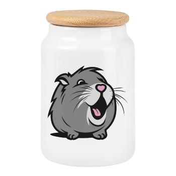 Fröhliches Meerschweinchen / Hamster – Herz-Nase - Keksdose mit Holzdeckel - Weiß - Vorne