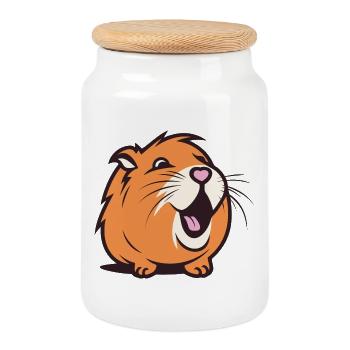 Cheerful Capybara / Guinea Pig / Hamster – Heart - Cookie Jar with Wooden Lid - white - Front