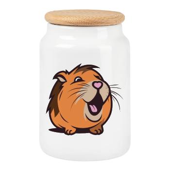 Cheerful Capybara / Guinea pig / Hamster – Heart - Cookie Jar with Wooden Lid - white - Front