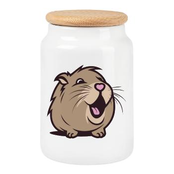 Cheerful Capybara / Guinea Pig / Hamster – Heart - Cookie Jar with Wooden Lid - white - Front