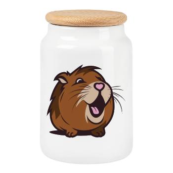 Capybara joyeux / Cobaye / Hamster – Cœur - Boîte à biscuits avec couvercle en bois - blanc - Devant