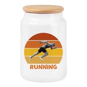 Leichtathletik, Sprint, Laufen - Keksdose mit Holzdeckel - Weiß - Vorne