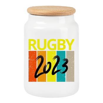 rugby, rugby sport, rugby fan, rugby 2023 - Cookie Jar with Wooden Lid - white - Front