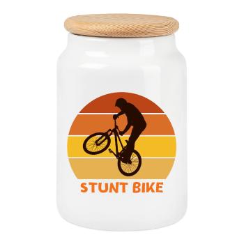 bike, bike, bike cross - Cookie Jar with Wooden Lid - white - Front