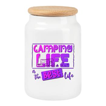 Camping Life is the best life - Cookie Jar with Wooden Lid - white - Front