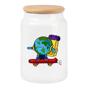 Skater Earth Rucksack - Keksdose mit Holzdeckel - Weiß - Vorne