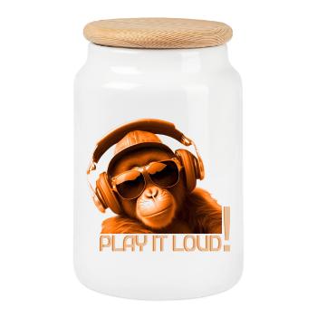 Play It Loud Monkey DJ - Cookie Jar with Wooden Lid - white - Front