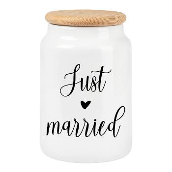 Juste marié avec cœur - Boîte à biscuits avec couvercle en bois - blanc - Devant