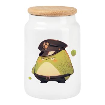 Police Avocado - Cookie Jar with Wooden Lid - white - Front