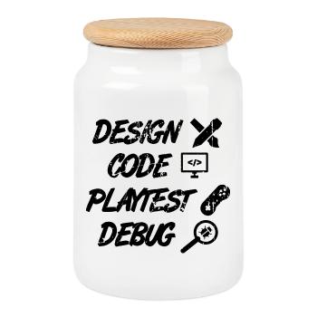 Design Code Playtest Debug - Keksdose mit Holzdeckel - Weiß - Vorne