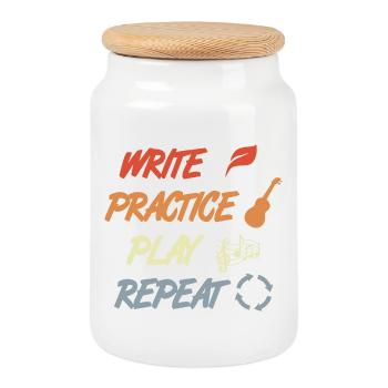 Ukulele Motivation - Cookie Jar with Wooden Lid - white - Front