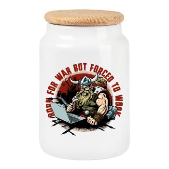 Viking admin with lettering - Cookie Jar with Wooden Lid - white - Front