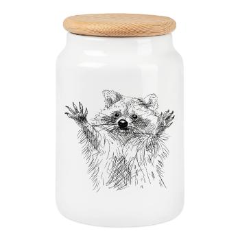 Raccoon - Cookie Jar with Wooden Lid - white - Front