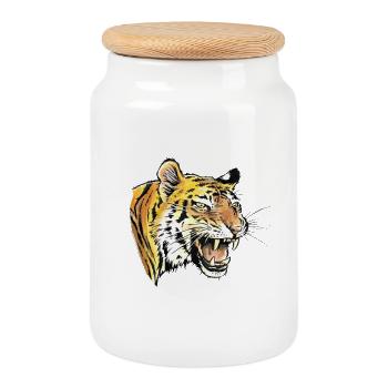 Tiger Portrait - Keksdose mit Holzdeckel - Weiß - Vorne