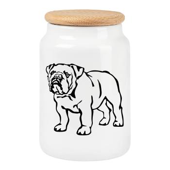 English Bulldog - Cookie Jar with Wooden Lid - white - Front