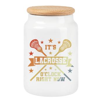 Lacrosse Joke - Cookie Jar with Wooden Lid - white - Front