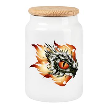 Tatouage de l’œil magique d’un dragon en flammes - Boîte à biscuits avec couvercle en bois - blanc - Devant