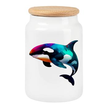 Killer whale - Cookie Jar with Wooden Lid - white - Front