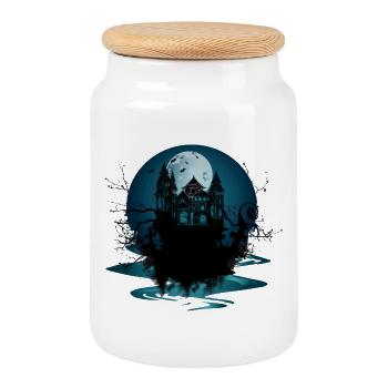 Château sombre la nuit sous la pleine lune - Boîte à biscuits avec couvercle en bois - blanc - Devant