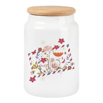 florale Airmail Rahmen mit wunderschönen Blüten - Keksdose mit Holzdeckel - Weiß - Vorne