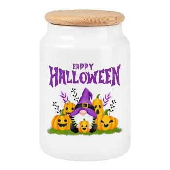 Halloween, frohes Halloween; Kürbis - Keksdose mit Holzdeckel - Weiß - Vorne