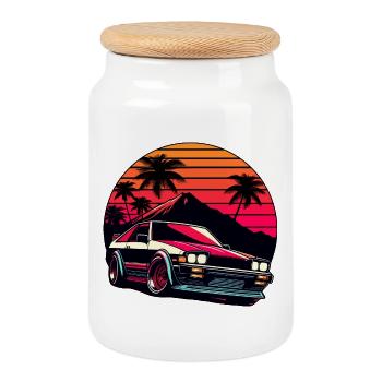 JDM car Japanese Retro Car Racing Drifting Legend - Cookie Jar with Wooden Lid - white - Front