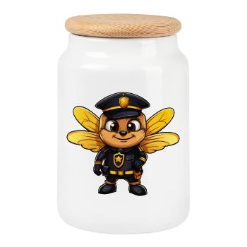 Abeille de la police - Boîte à biscuits avec couvercle en bois - blanc - Devant