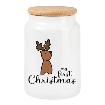 Mon premier design de Noël - Boîte à biscuits avec couvercle en bois - blanc - Devant