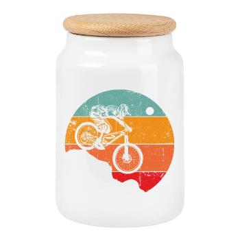 Retro Sonnenuntergang Radfahrer Silhouette - Keksdose mit Holzdeckel - Weiß - Vorne