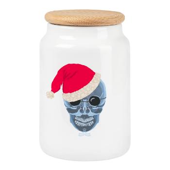 Chapeau de père Noël crâne aux rayons X, dessin - Boîte à biscuits avec couvercle en bois - blanc - Devant