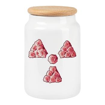 Radioactive Clover Roses Manip Radio Radiology - Cookie Jar with Wooden Lid - white - Front