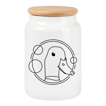 Duck in geometric design - Cookie Jar with Wooden Lid - white - Front
